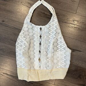 Chic Lace Halter Top with Cream Trim